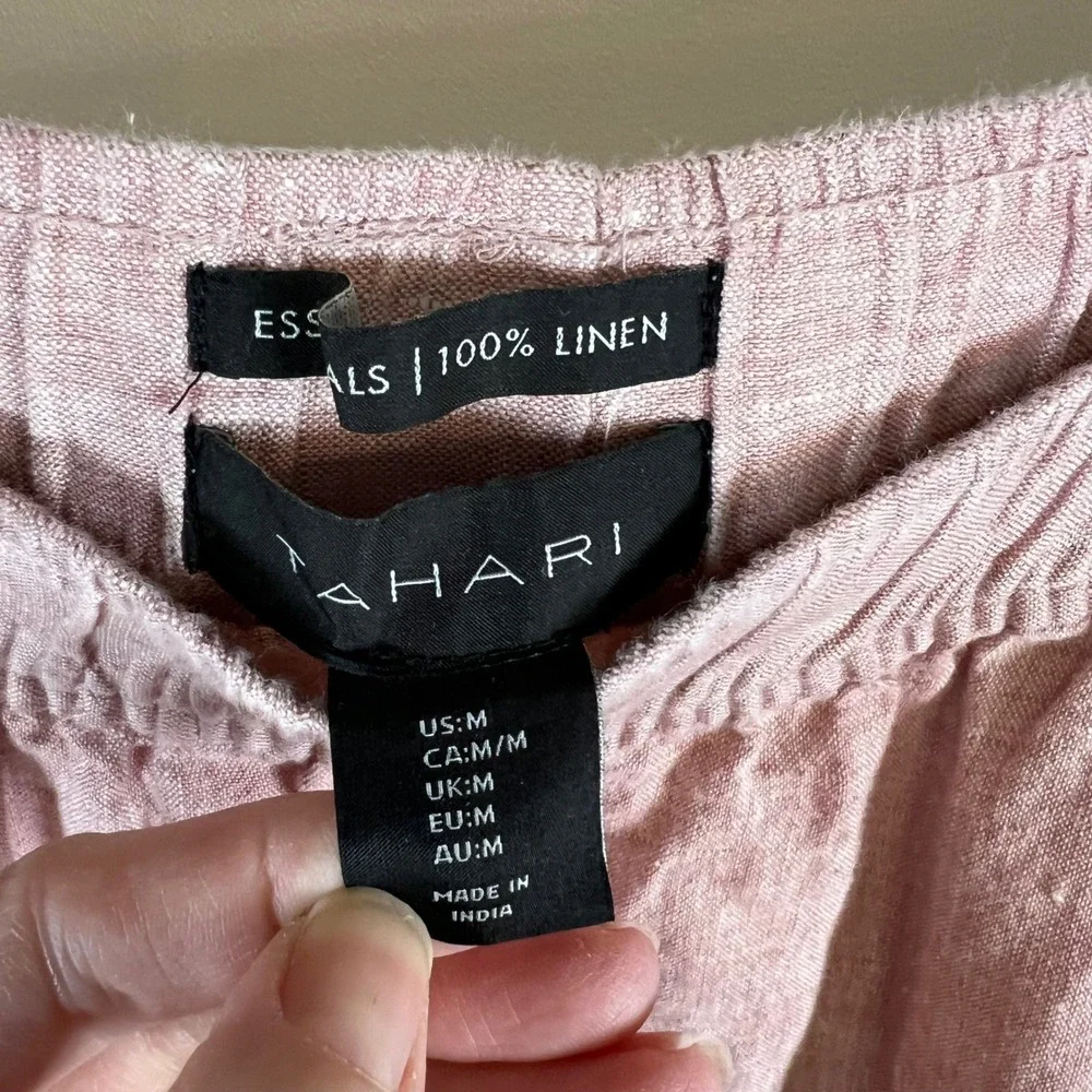 Tahari Essentials Women's Linen Wide Leg Cropped Pants Pink‎ Size M_5